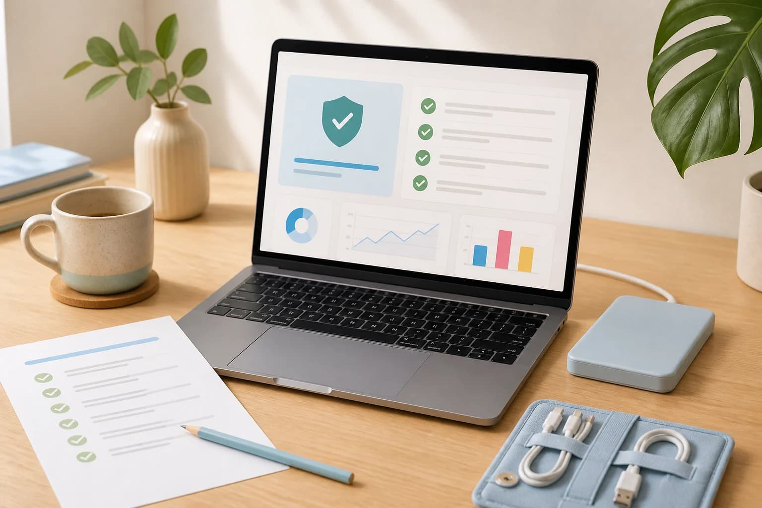 Panel de estado, copias de seguridad y lista de mantenimiento de una web
