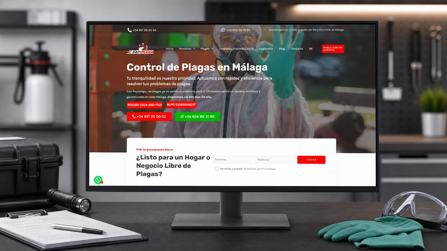 Web de Rapiplaga presentada en un entorno profesional de servicio técnico