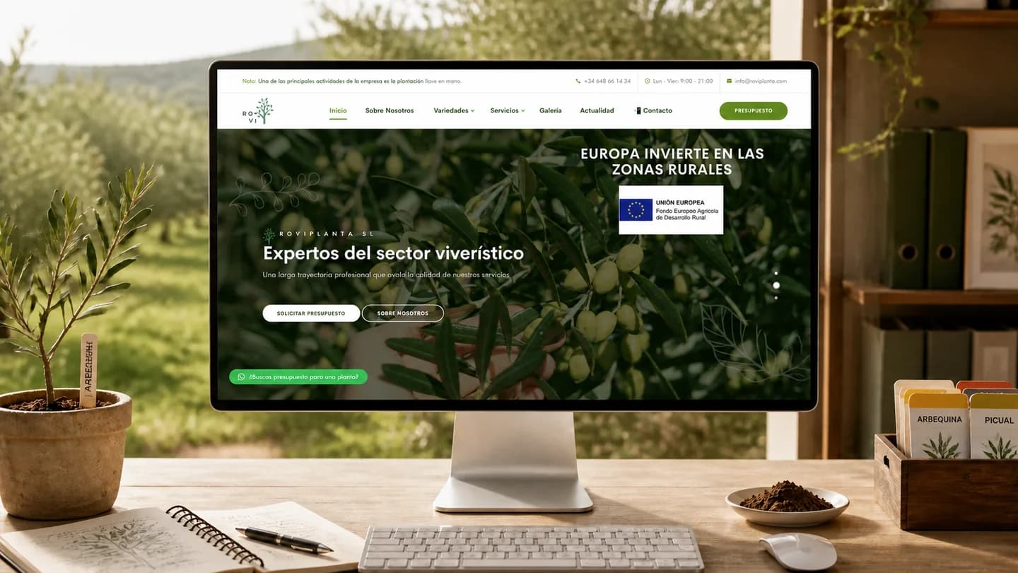 Web de Roviplanta presentada en un estudio conectado con el vivero