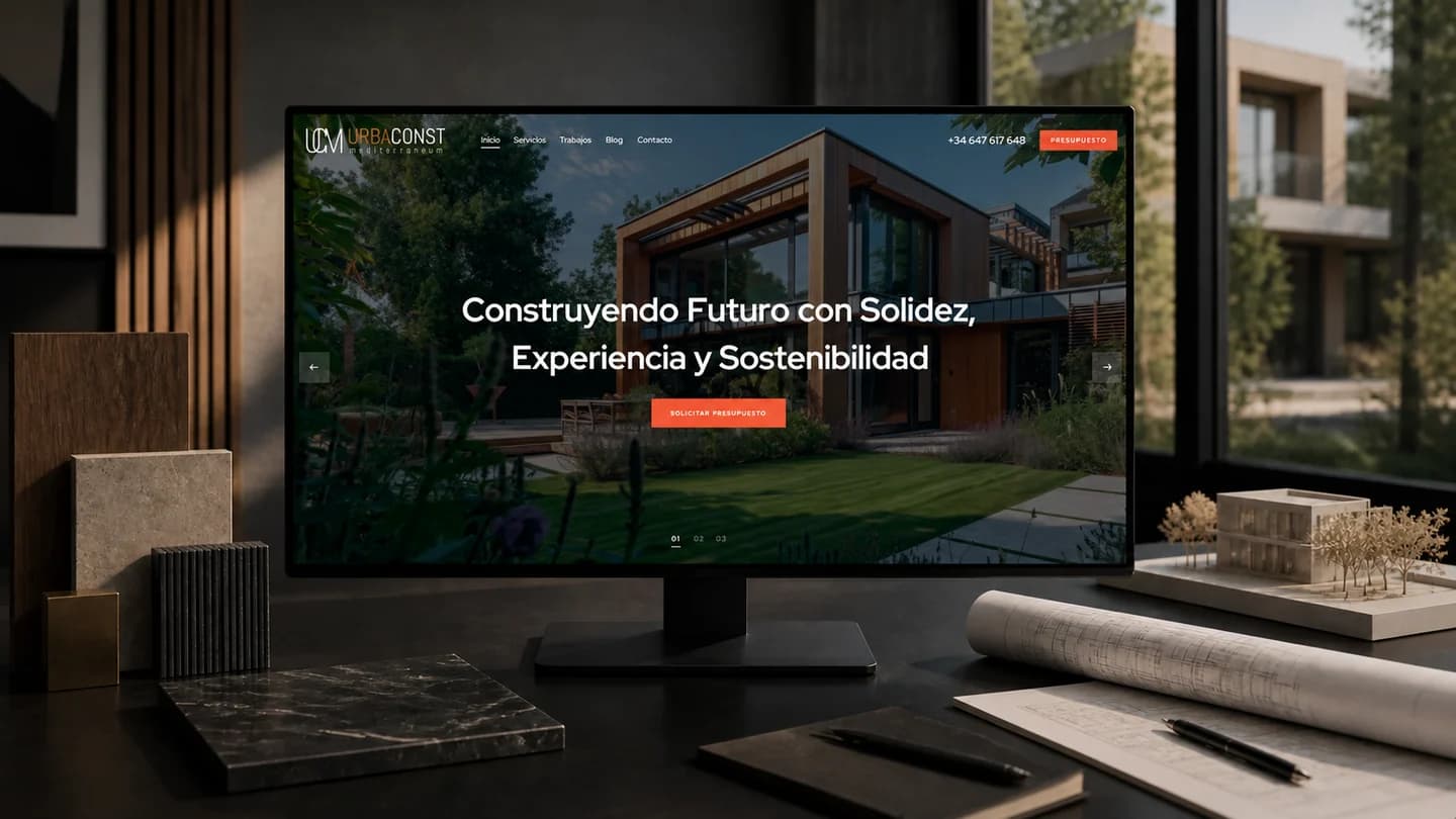 Web de Urbaconst presentada en un estudio de arquitectura y materiales