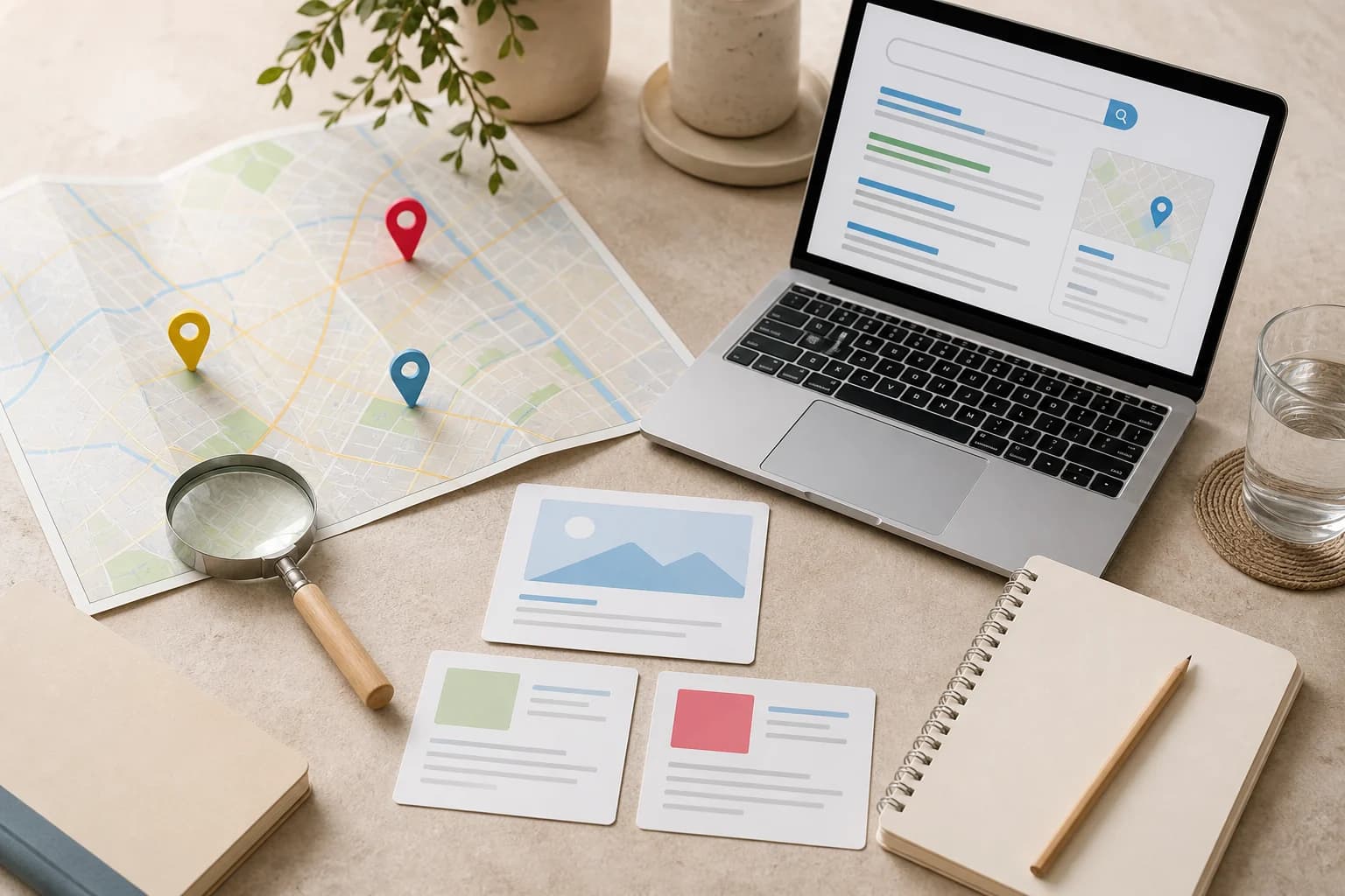 Mapa local, contenidos y resultados de búsqueda organizados para mejorar la visibilidad