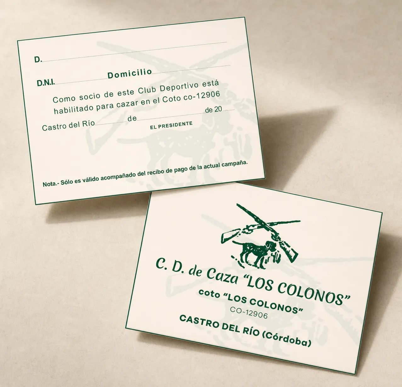 Tarjetas impresas para un club deportivo