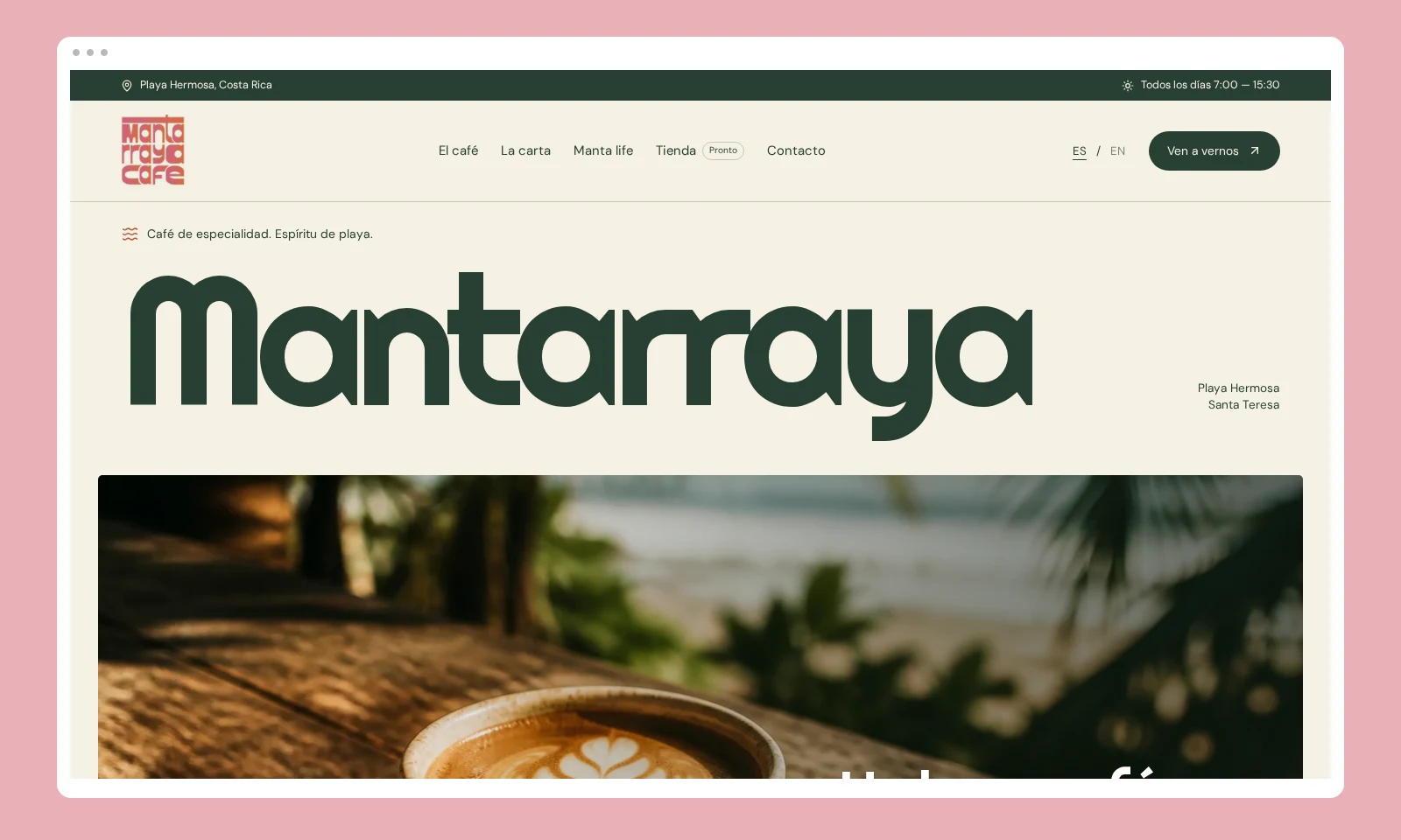 Captura de la portada de la propuesta web de Mantarraya Café