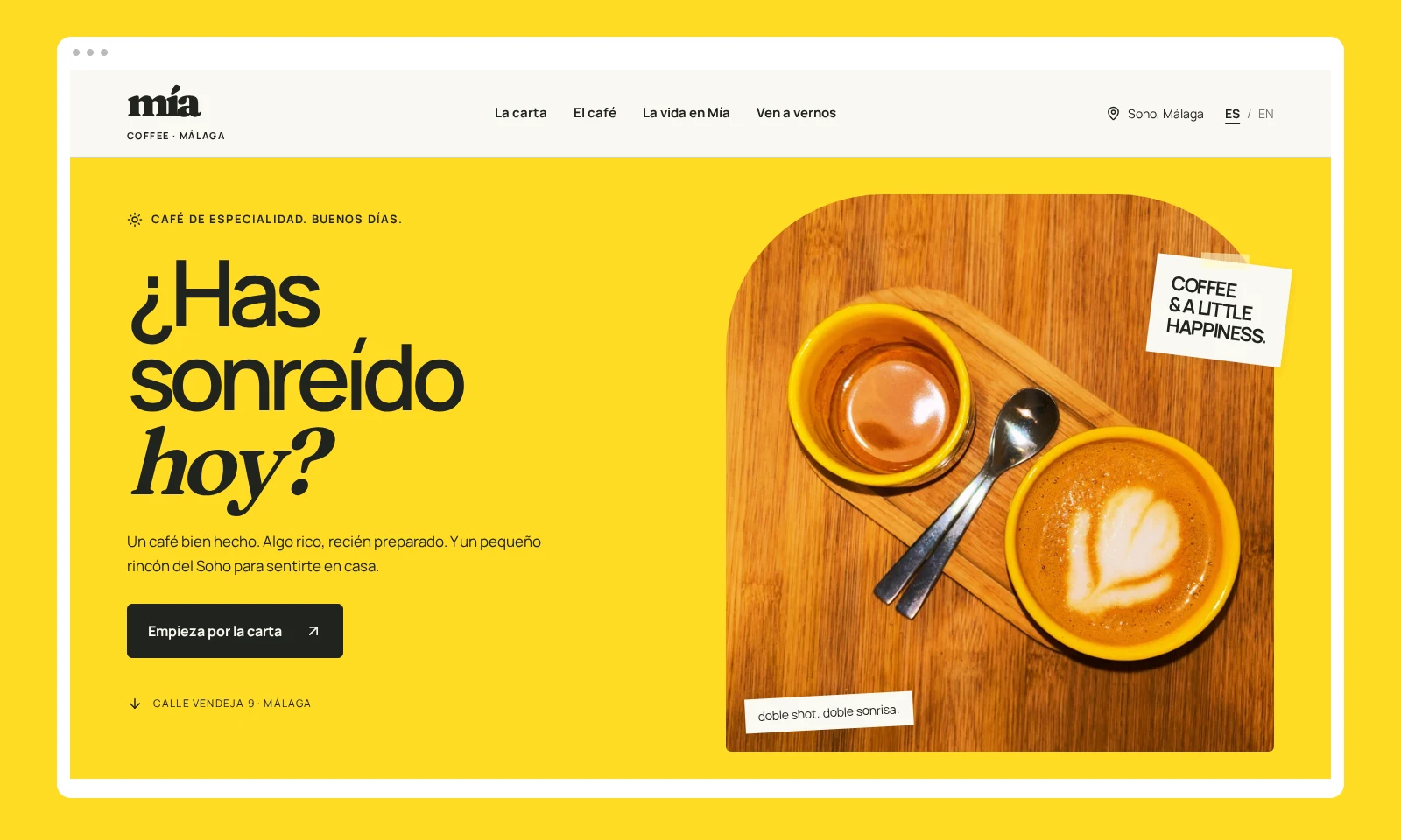 Captura de la portada de la propuesta web de Mía Coffee
