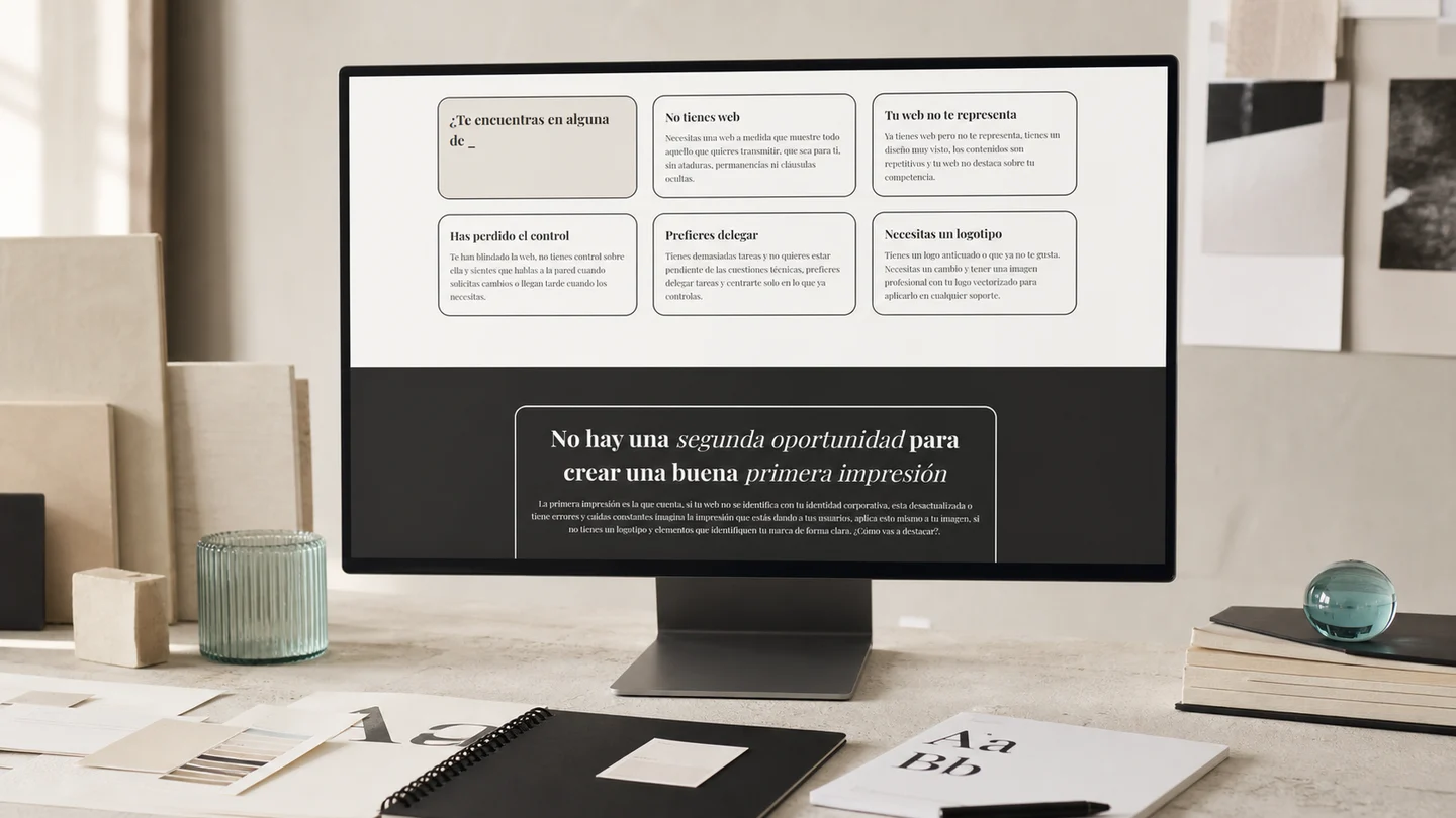 Web de de Azul Turquesa con sus servicios presentada en un estudio editorial