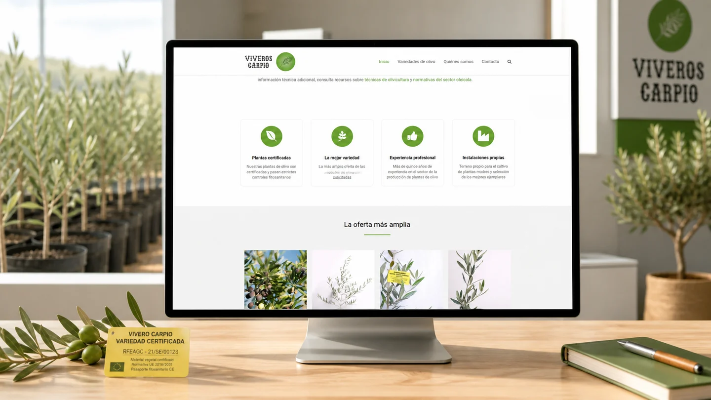 Web de Viveros de Olivo Carpio con plantas certificadas presentada en el vivero