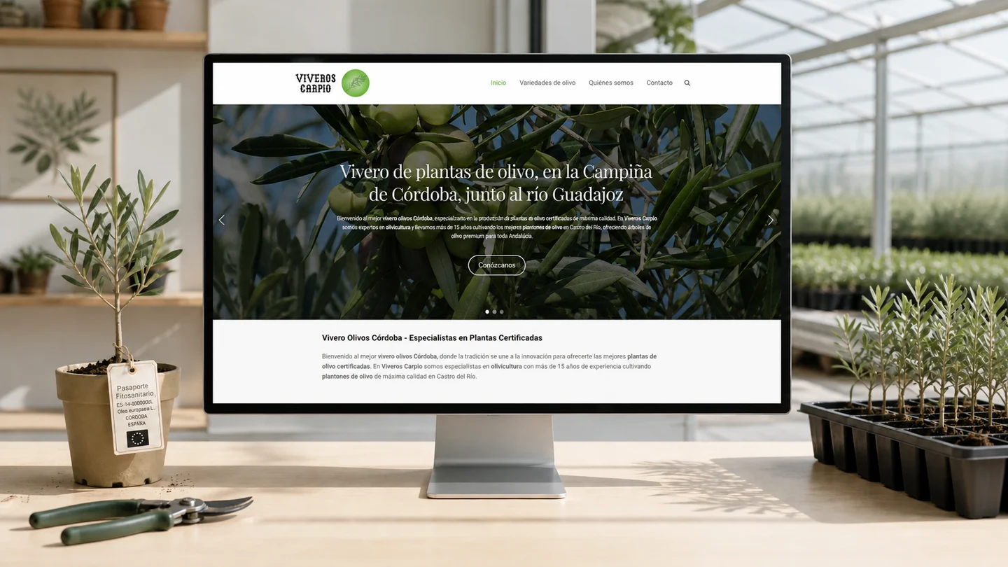 Web de Viveros de Olivo Carpio presentada junto a plantas certificadas