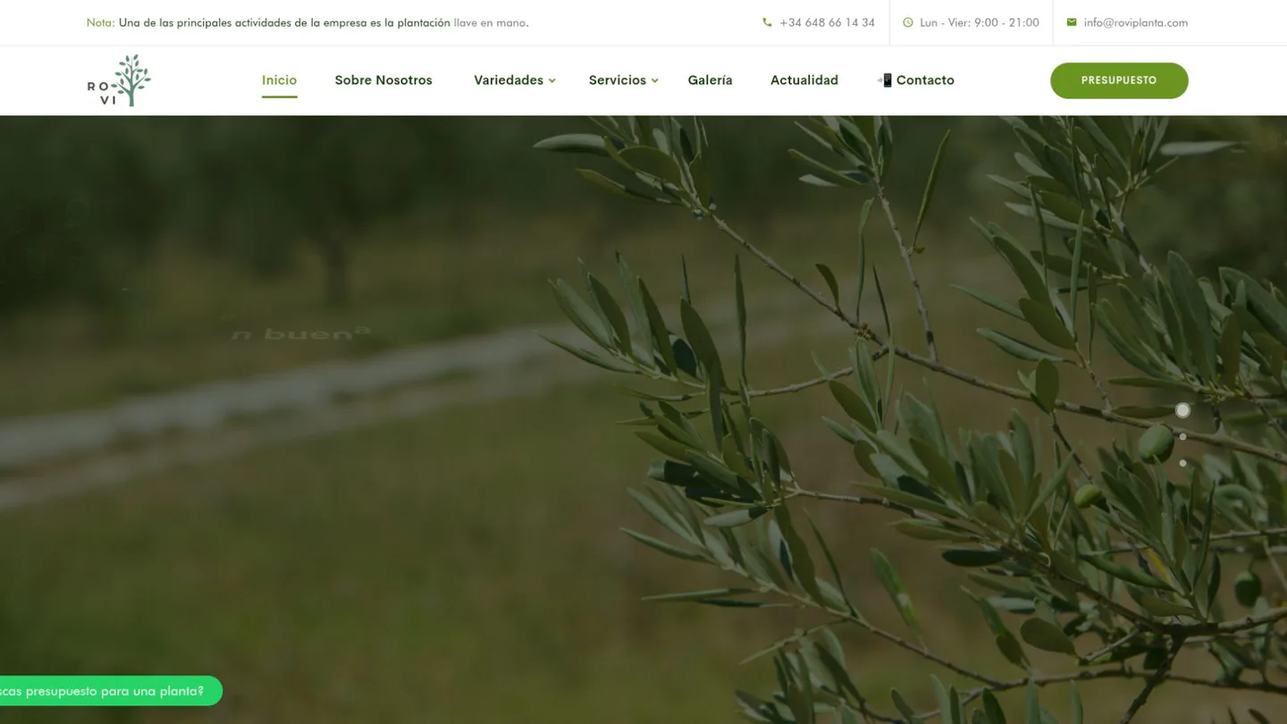 Portada de la web de Rovi Planta diseñada por Axiomaprint