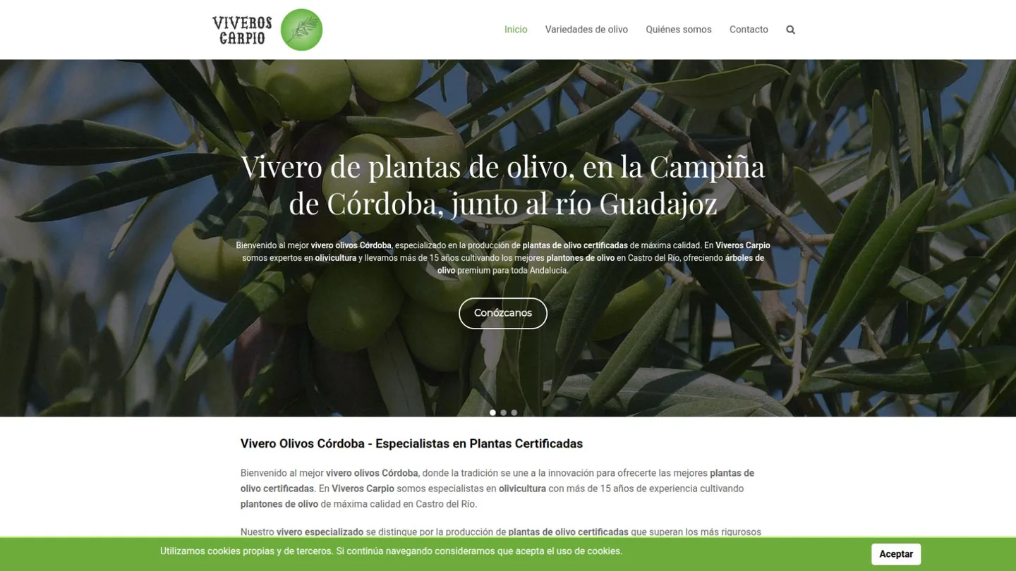 Portada de Viveros de Olivo Carpio con olivos de la campiña de Córdoba